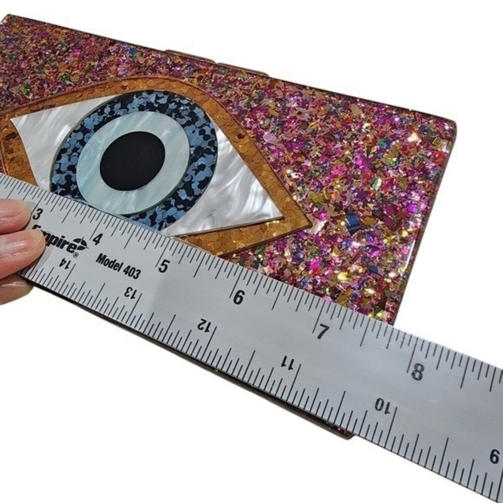 Evil Eye Clutch Womens Small Pink Glitter Statement Party Bag Boho Party Gala - Picture 4 of 10